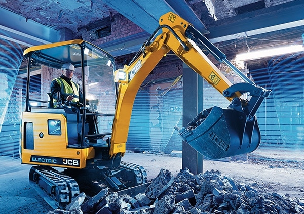 JCB 19C E-TECH Electric Mini Excavator Excavating indoors