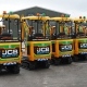 A row of five JCB 19C-1E electric mini excavators