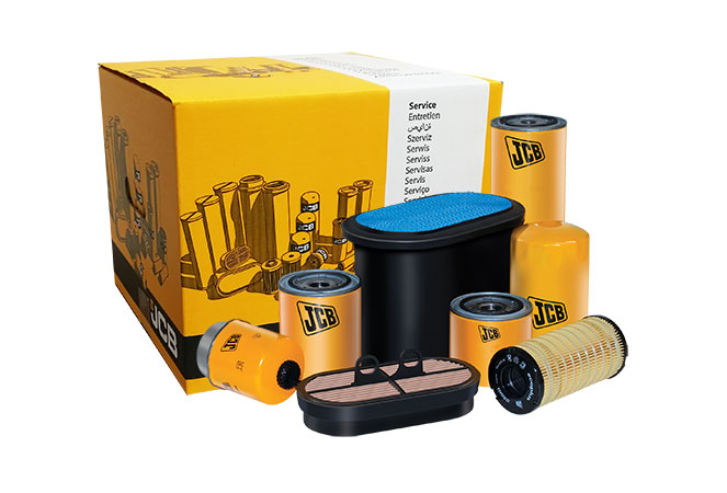 box containing jcb filters and parts for servicing