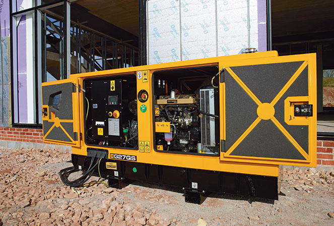 JCB G27QS with its doors open on a building site