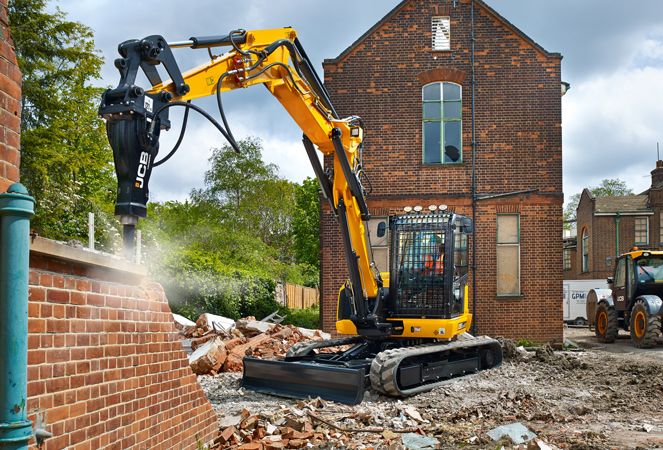 86C-2 Mini Excavator using hydraulic breaker on wall