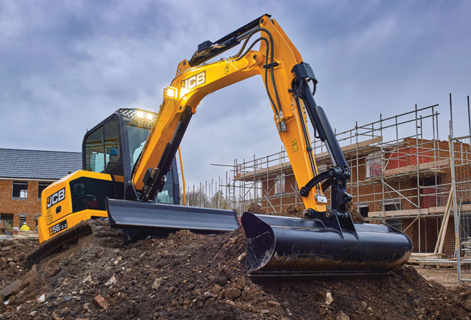 JCB 56Z Midi Excavator excavating on a site build