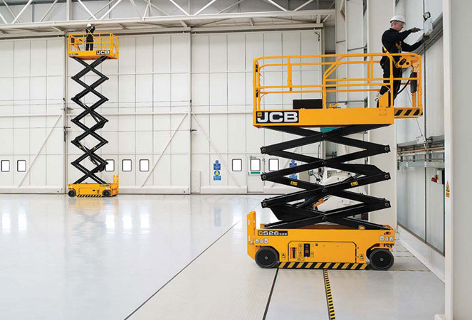 JCB S2632E Access Platform in a warehouse
