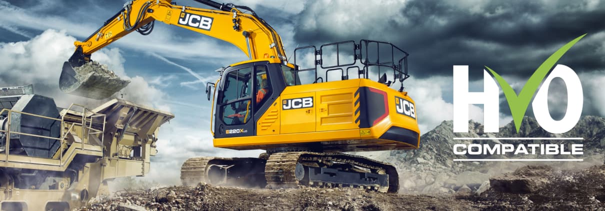 JCB 220X tracked excavator about to unload its bucket. HVO Compatible