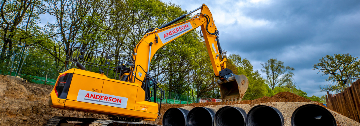 Anderson Construction tracked excavator working on site