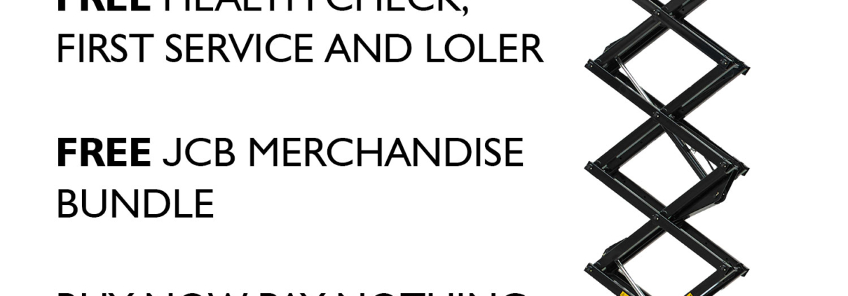 Access Platform Special Offer! Free health check, first service and LOLER. Free JCB merchandise bundle. Buy now pay nothing 'til next year. While stocks last