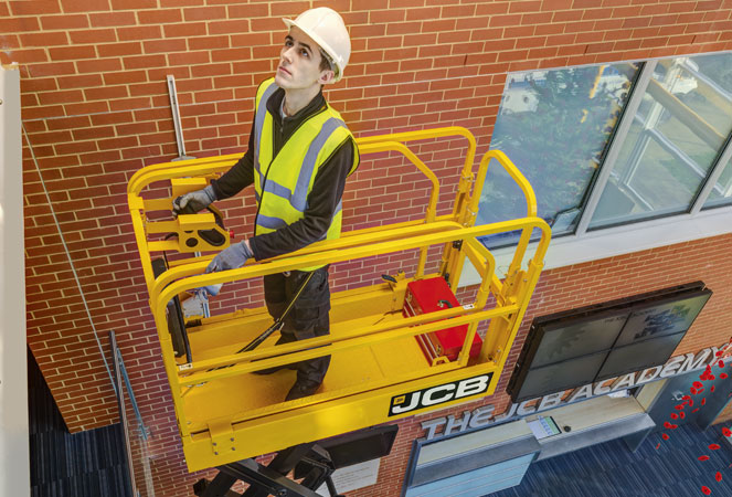 JCB S1932E with worker on up in the air